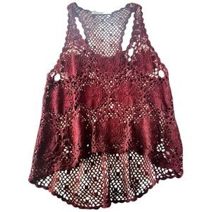 Hippie Laundry burgundy open crochet festival racerback tank top small